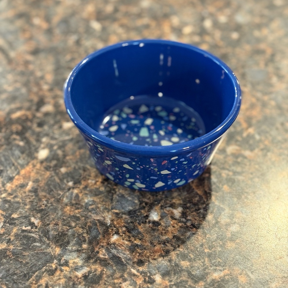 Ceramic Pet Bowl with Blue Speckle Design